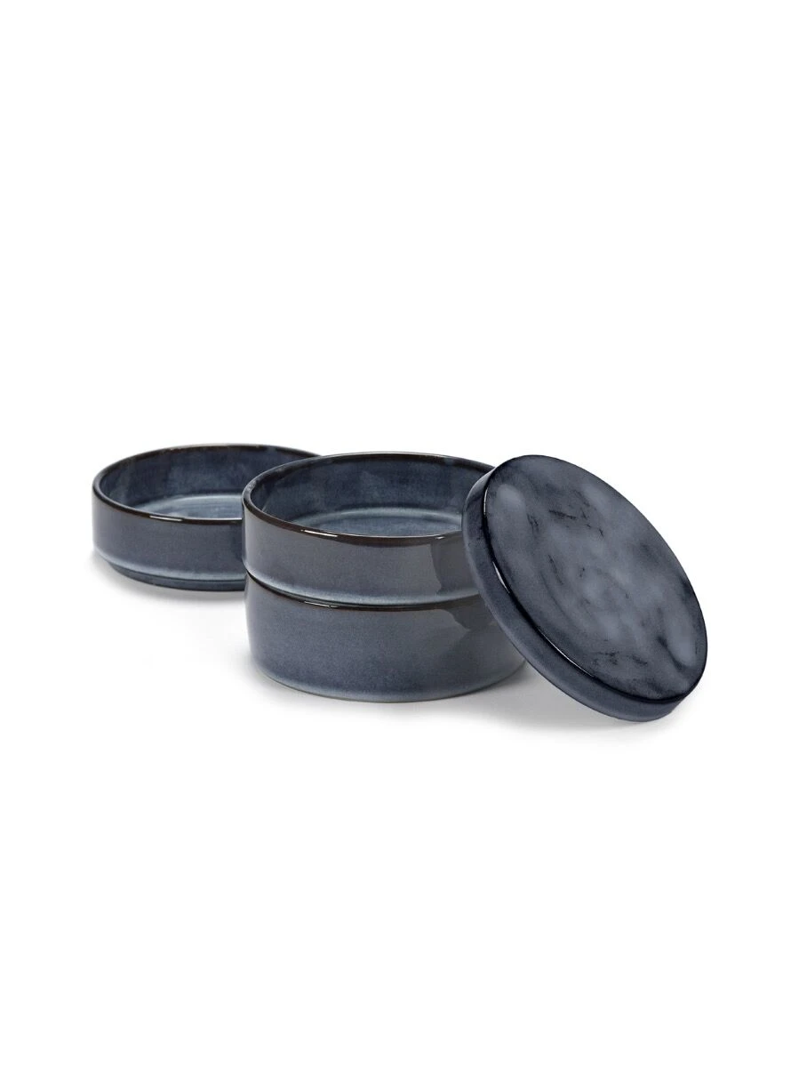Serax Pure kommenset met deksel ø 14 cm h 15 cm keramiek Dark Blue Glazed 3-delig Serax Pure Kommenset Met Deksel ø 14 Cm H 15 Cm Keramiek Dark Blue Glazed 3-delig -Serax b5120412ds2 m2 1