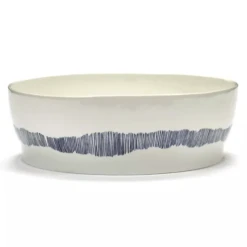 Serax Feast By Ottolenghi Saladekom ΓΈ 27,5 Cm H 9,5 Cm Aardewerk White + Swirl-Stripes Blue